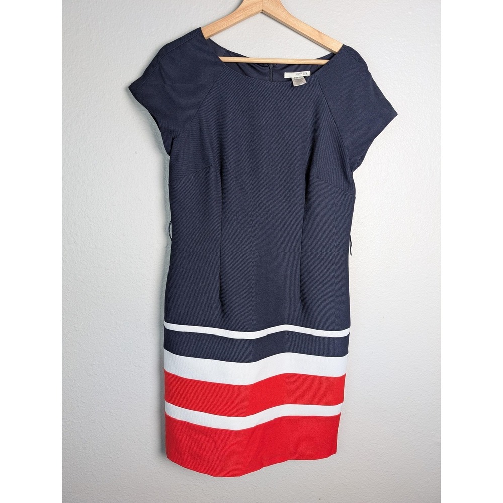 Studio One New York Dress Womens 8 Blue Knee Length Sheath Cap Sleeve Colorblock